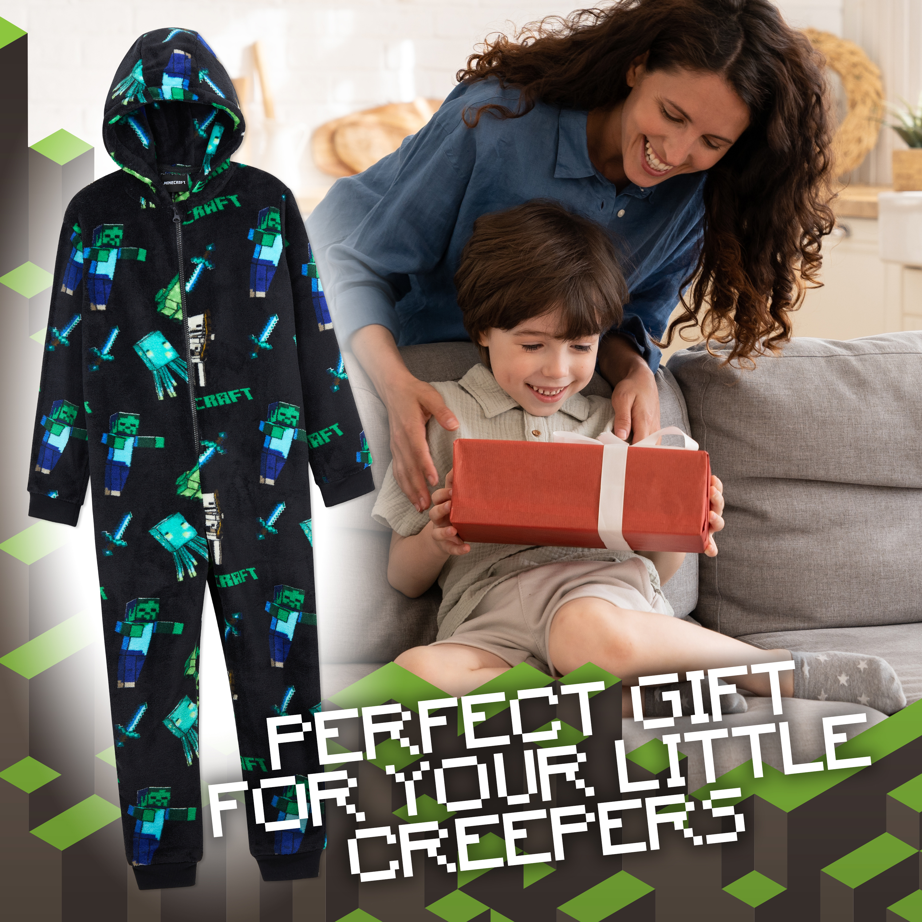 Minecraft Super Soft Hooded All in One Pyjamas for Gamers Boys